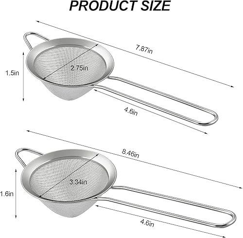 Miniatura 2 de Paquete de 2 coladores de malla fina, pequeños tamices de acero inoxidable con asas, para remojar té de hojas sueltas, colar cóctel, jugo y tamizar