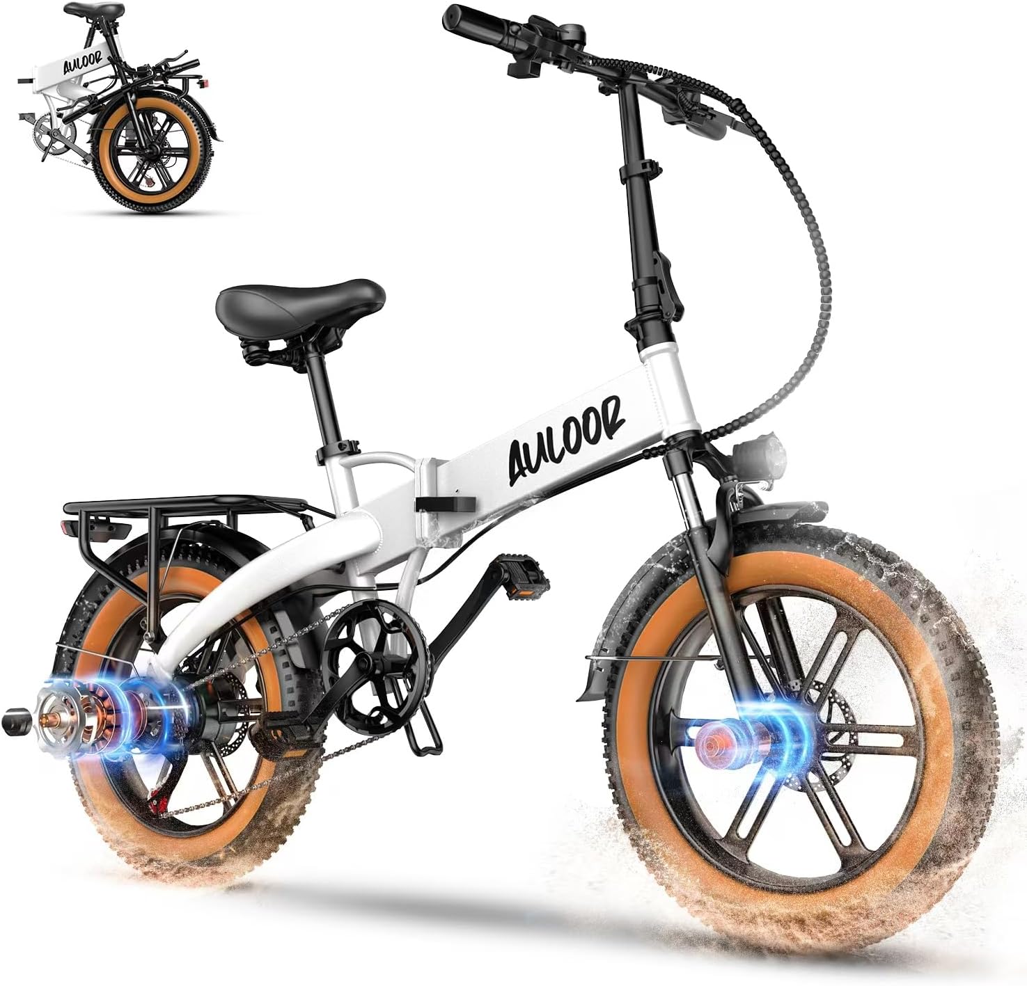 Auloor Folding Electric Bike,750W Motor(Peak1000W) Ebike for Adults with 614Wh Li-ion Battery,20″”*4.0″” Fat Tire 30MPH Electric Bicycle 7-Speed E Bike Complies to ANSI/CAN/UL2849 White Auloor Folding Electric Bike,750W Motor(Peak1000W) Ebike for Adults with 614Wh Li-ion Battery,20″”*4.0″” Fat Tire 30MPH Electric Bicycle 7-Speed E Bike Complies to ANSI/CAN/UL2849 White