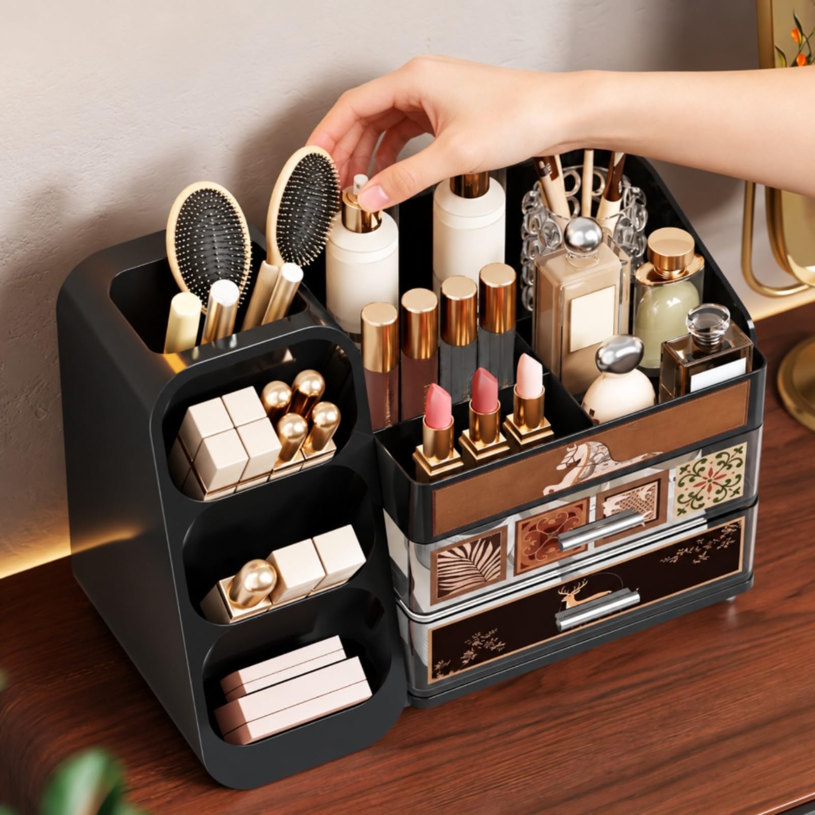 Almencla kosmetik-Organiz mit Schubladen große Kapazität kosmetik-Organiz kompakt make-up-Aufbewahrung mit Fächn für Schminktisch, Schlafzimm