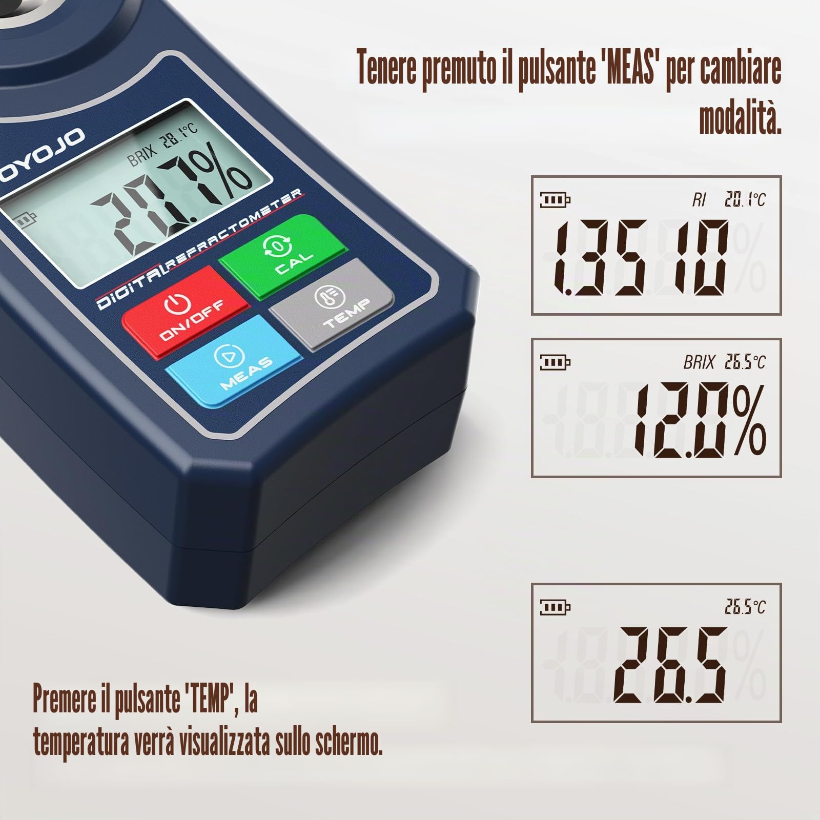 Rifrattometro Digitale Brix con Compensazione Automatica della Temperatura, per Campioni d'Acqua, Alimenti, Frutta, Bevande e Contenuto Zuccherino delle Colture (0,0-55,0% Brix)