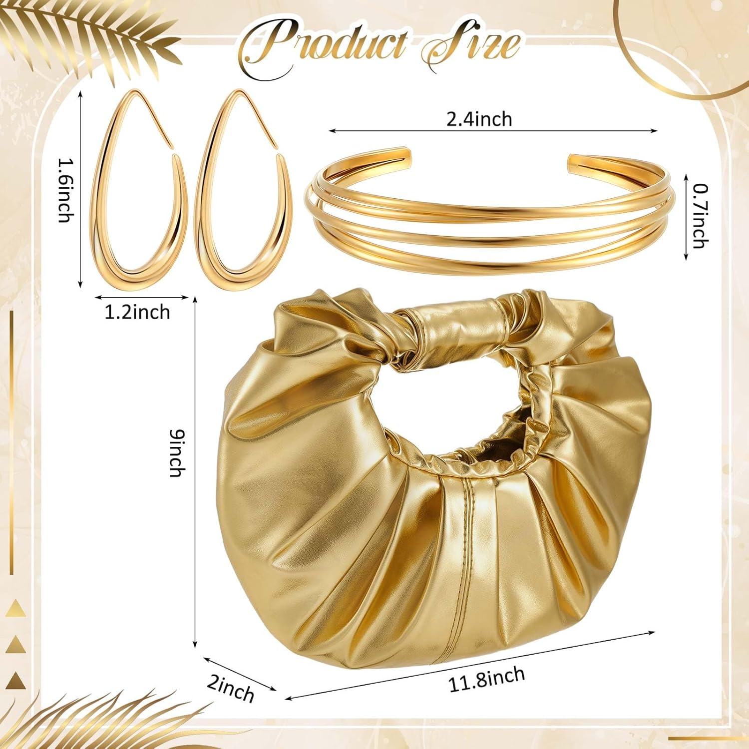 Landical 3Pcs Gold Clutch Purse Jewelry Set for Women Evening Bag Cuff Bracelet Earring Gold Accessories for Women Prom Party - Image 2