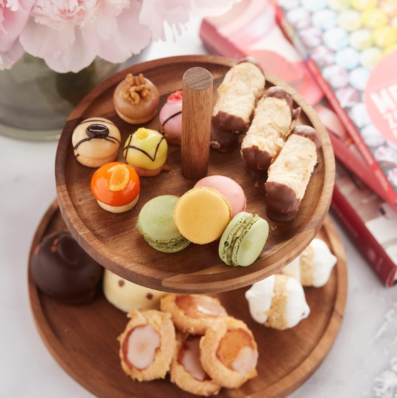 Présentoir à Gâteaux En Bois à 2 étages - Plateau à Fruits - Plateau à Dessert Et Cupcakes (2 Niveaux