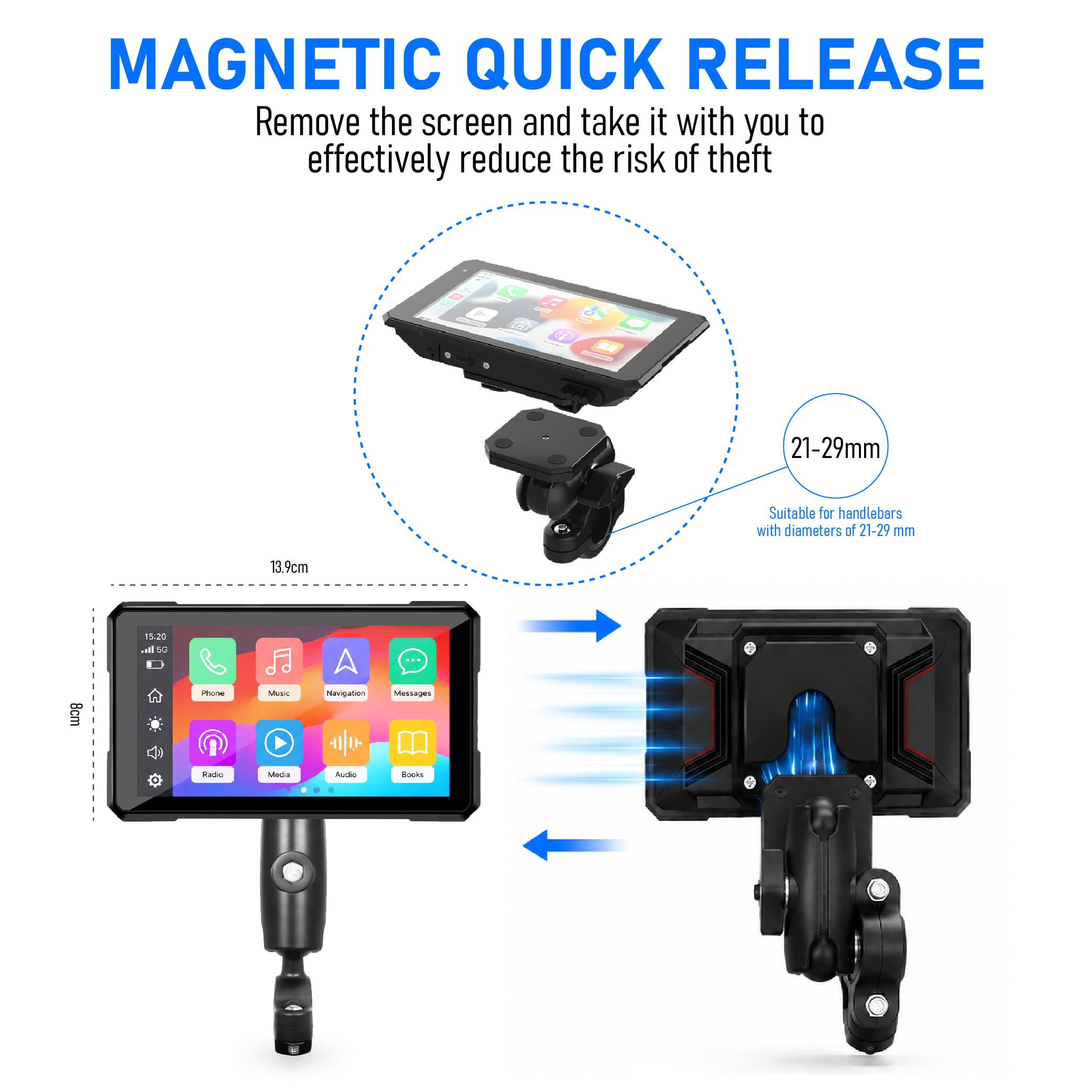 Carplay Moto per Honda Benly 50 2002-2015, Schermo 5 Pollici Wireless con Android Auto Bluetooth e Protezione Impermeabile