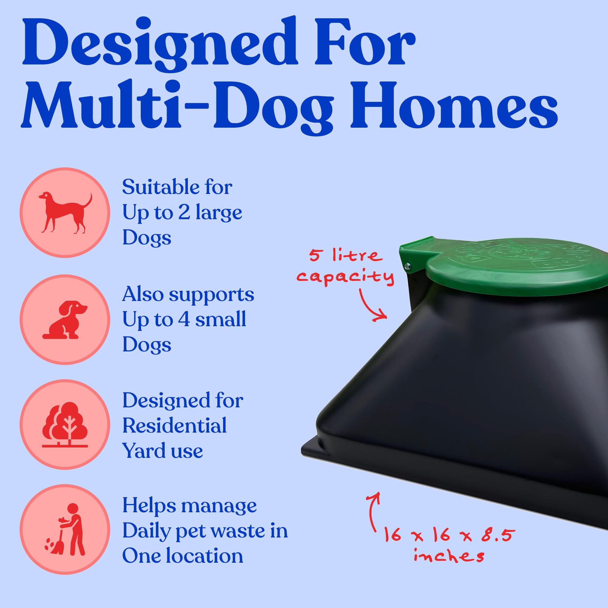 Doggie Dooley Model 3800X Fossa settica dei rifiuti del Cane, Nero con Coperchio Verde, Capacity up to 2 Large or 4 Small Dogs