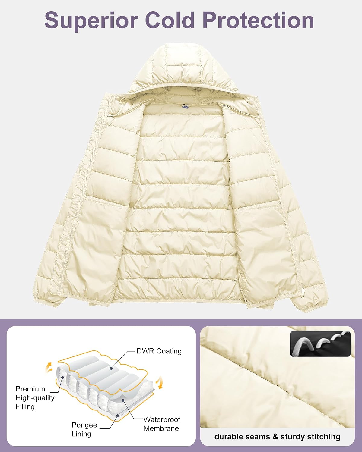 Chrisuno Women's Plus Size Lightweight Puffer Jacket Packable Winter Warm Quilted Bubble Coat Waterproof Windproof Hooded image 3