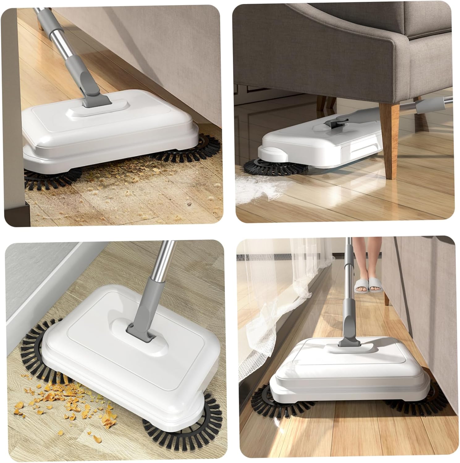 Floor Sweeper, 360° Rotating Hand Push Sweeper, High Efficient Carpet Sweeper with Long Handle, Hanging Manual Vacuum Sweeper for Home Office