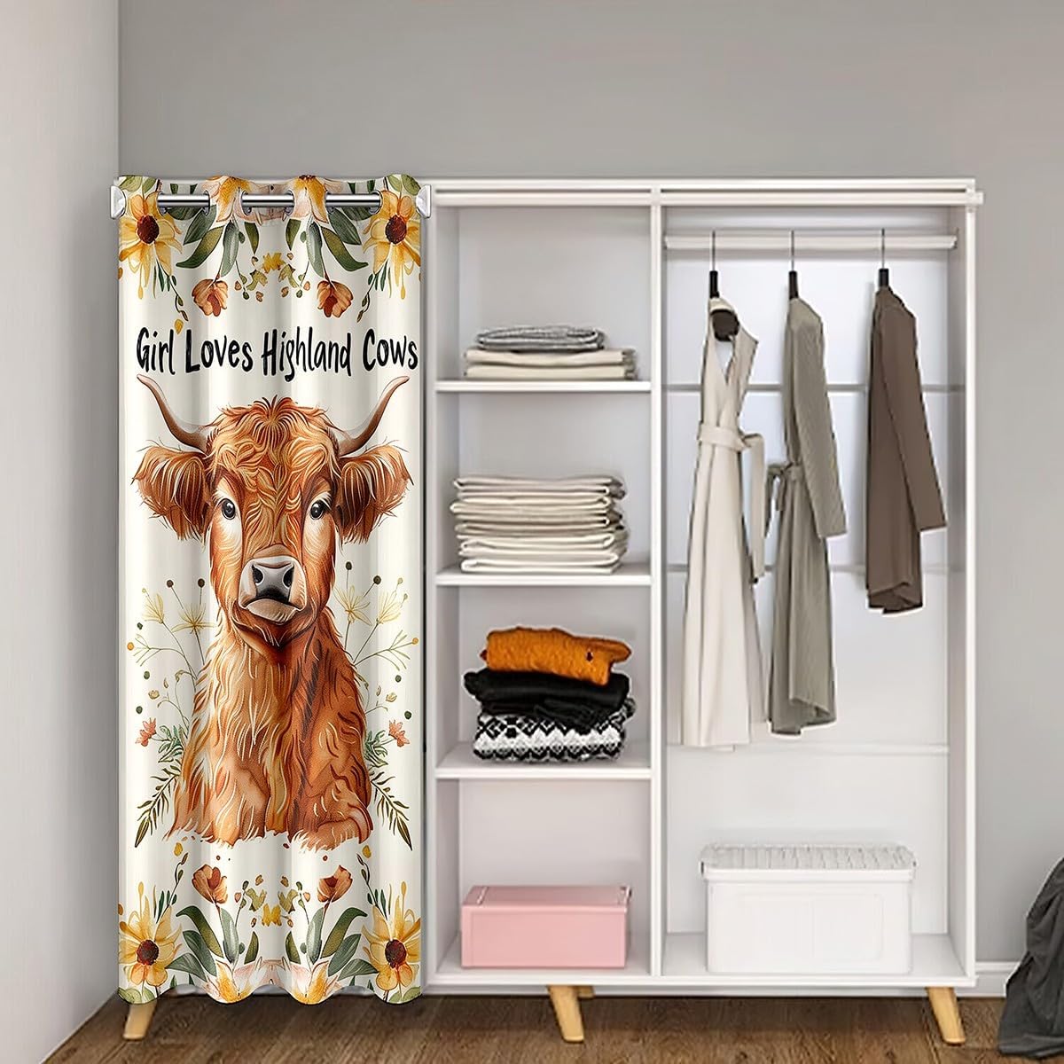 jejeloiu Highland Cow Doorway Curtain Privacy 1 Panel, 42"x84" Highland Cattle Door Cover Curtain for Kids Boys Girls Teens Garden Flower 30%-50% Curtain Romantic Window Treatments