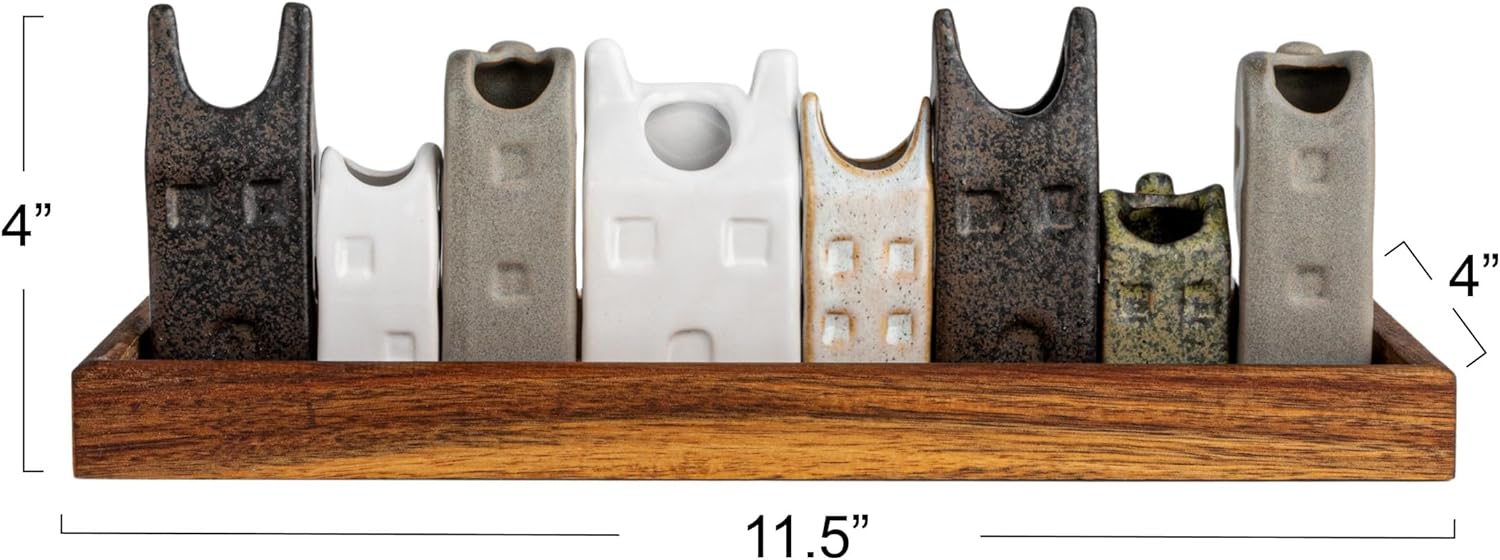 Creative Co-Op Bohemian House-Shaped Stoneware Vase Set, Multicolor, Set of 8