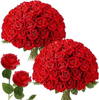 Jexine bulk red artificial silk roses with long stems
