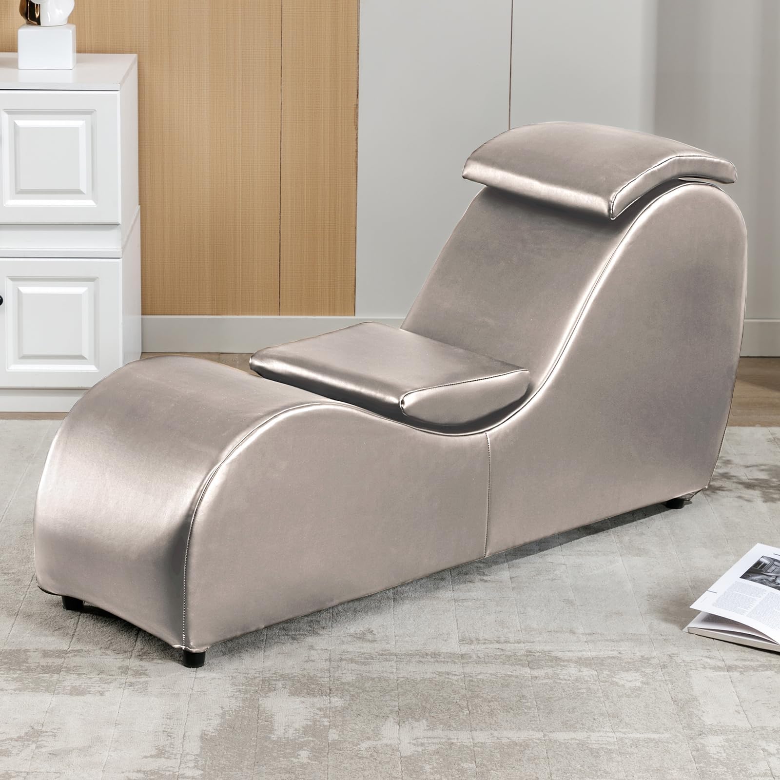 Mjkone Curved Yoga Chair Chaise Lounge for Adults Stretching Exercising Relaxing, Faux Leather Fabric Yoga Sofa Indoor Small Lounge Chair for Living Room, Apartment, Office, Dark Grey