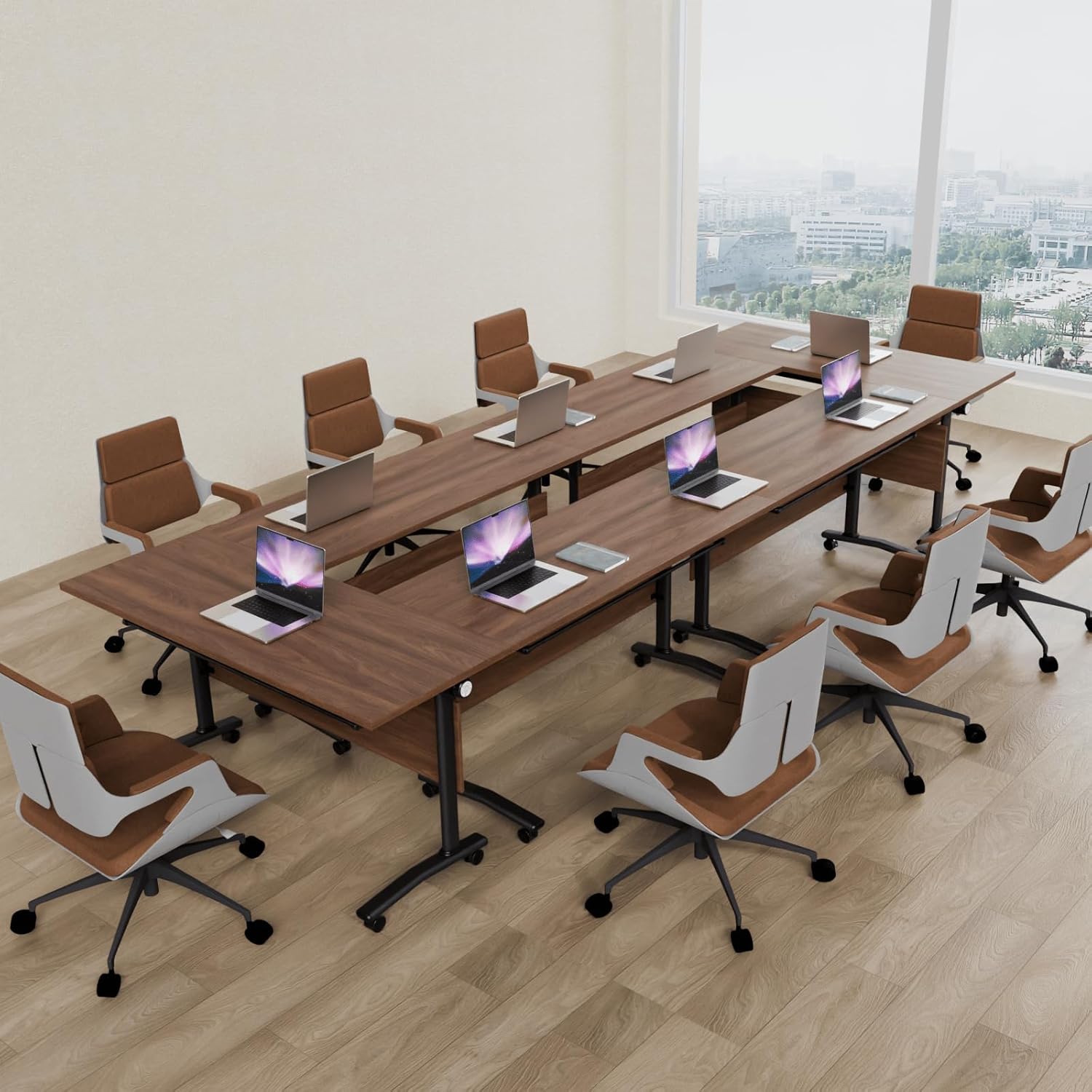 Folding Conference Table on Wheels, Modular Flip-Top Conference Room Table for 6–12 People, Mobile Training & Meeting Table for Office Classroom School, Space-Saving Design