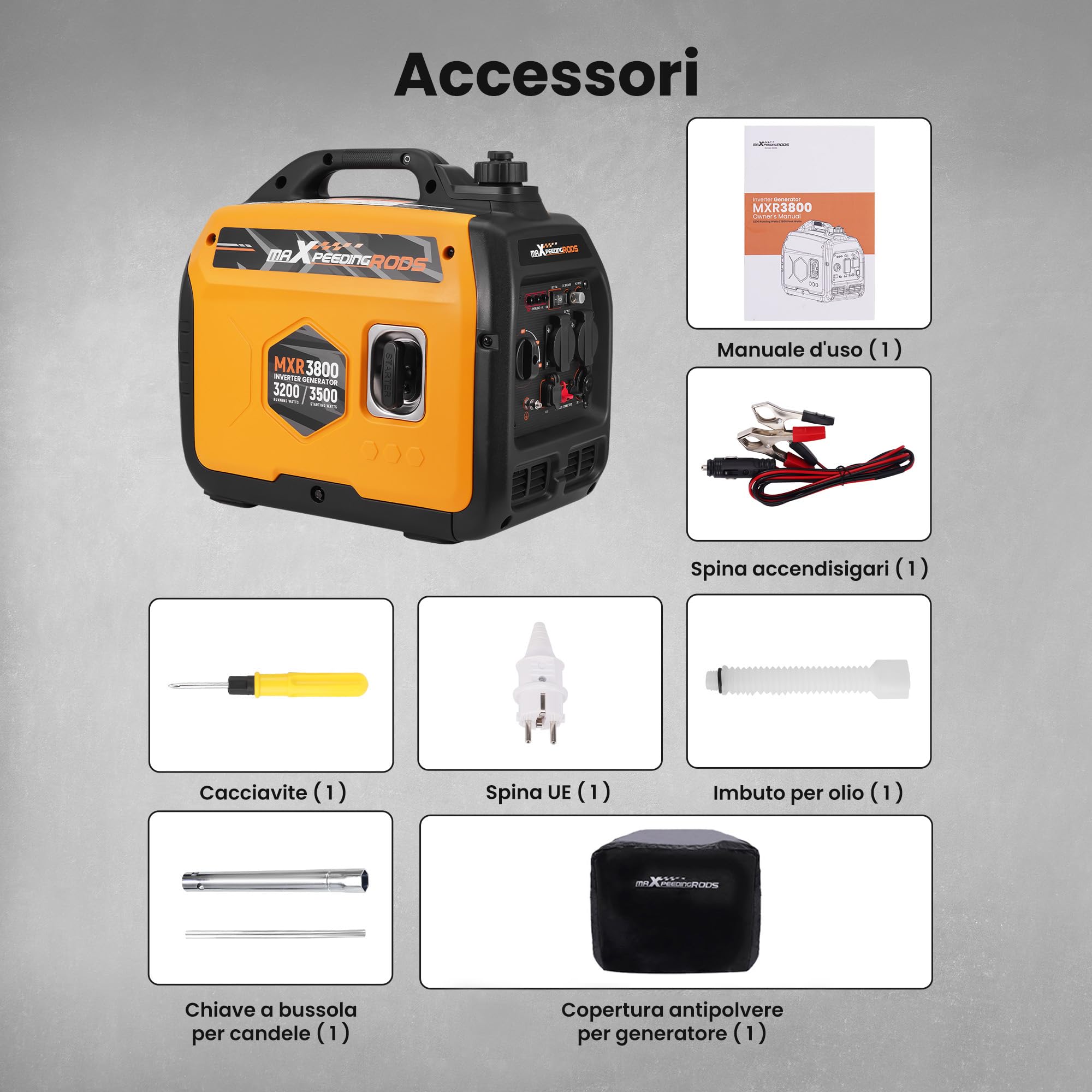 maXpeedingrods Generatore di Corrente 3500W Silenziato Portatile Per Camper | Benzina 4 Tempi con 2 prese da 230 V / 2 USB / 1 presa da 12 V CC, Modalità ECO Per RV, Camper e Emergenze