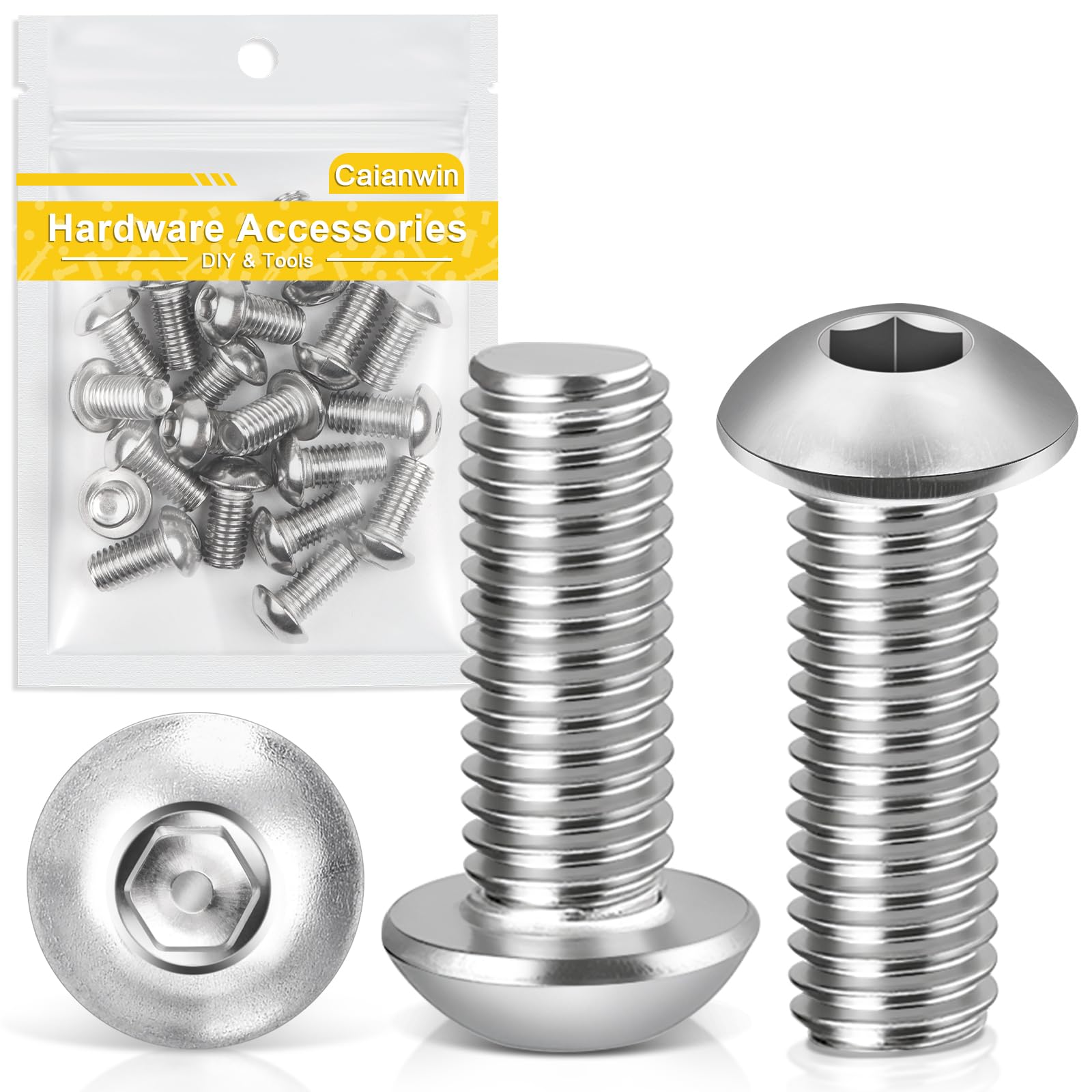 Caianwin 20 Stück M8 x 20 mm Linsenkopfschrauben Innensechskant A2 V2A Edelstahl Flachrundkopfschrauben für den Möbeleinbau, Industriebereiche