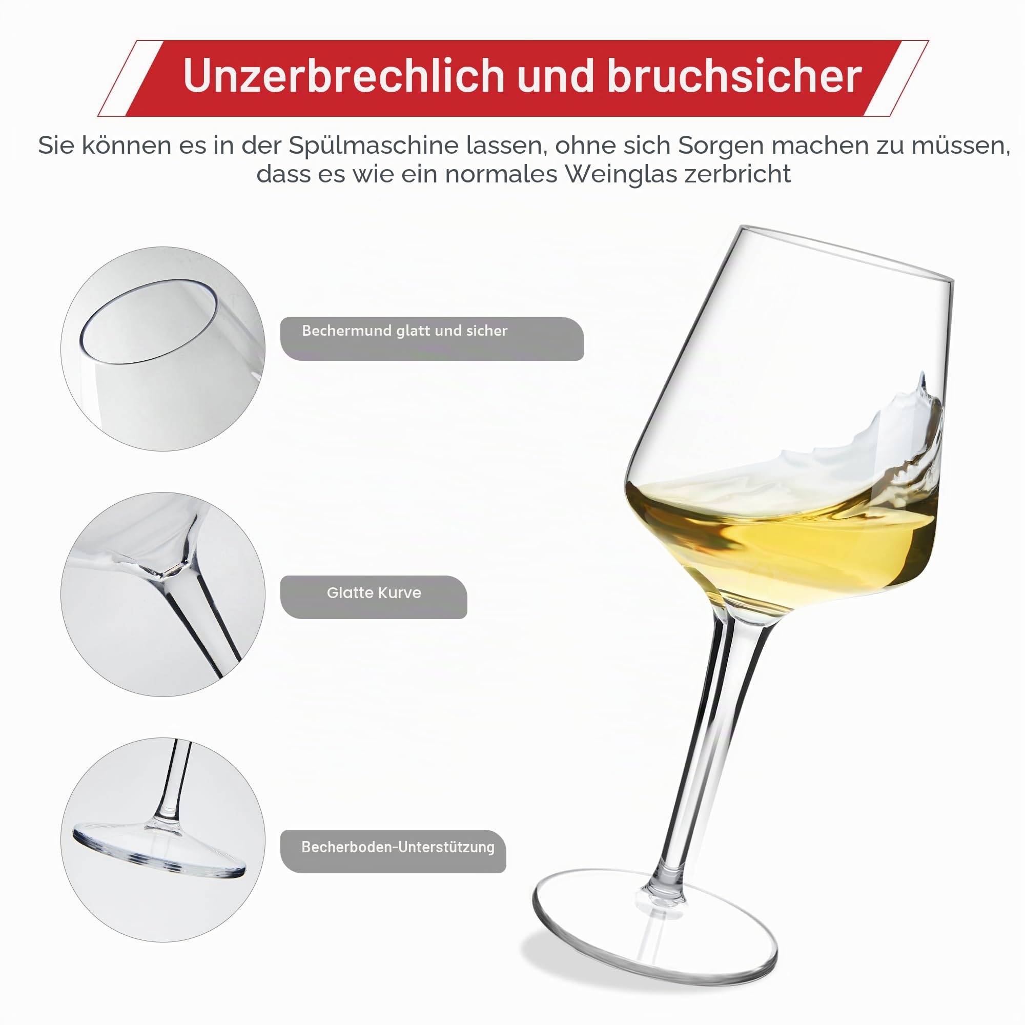 HAHASHOW Unzerbrechliche Rotweingläser, Tritan-Kunststoff Weinglaeser, bruchsicher Camping Weingläser, 445 ml plastik Tasse 6er set
