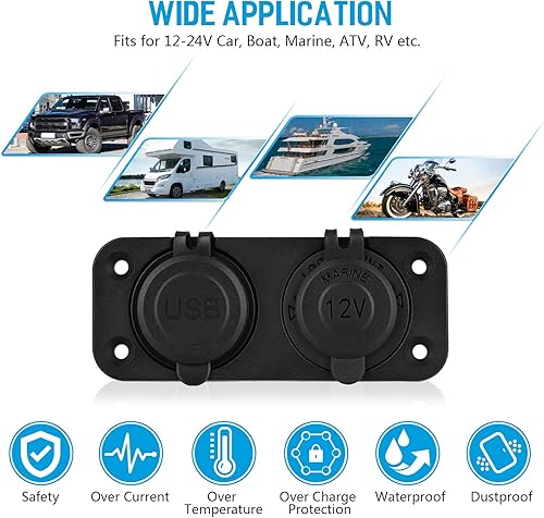 Miniatura 7 de Actualizado Divisor de toma de corriente para encendedor de cigarrillos, carga rápida 3.0 cargador USB con LED, toma de corriente USB de 12 V,