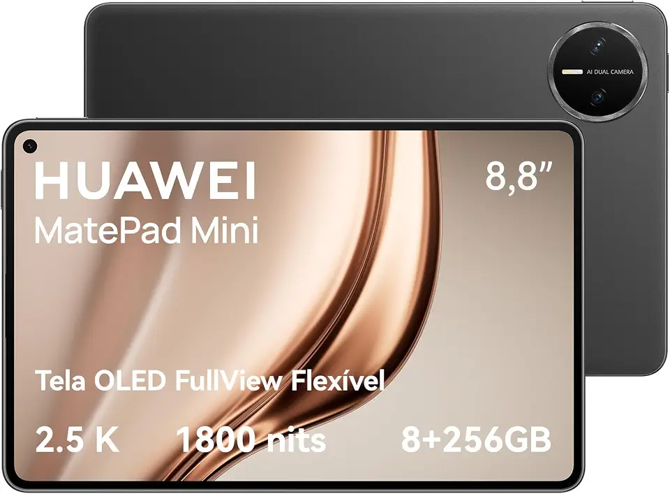 Tablet, HUAWEI MatePad Mini Edição Standard, 8+256 GB, Tela OLED FullView Flexível de 8,8" 2,5K 120 Hz, Câmera Traseira de 50 MP, Câmera Frontal de 32 MP, 6400mAh, HUAWEI Notes, Wi-Fi 7, Preto