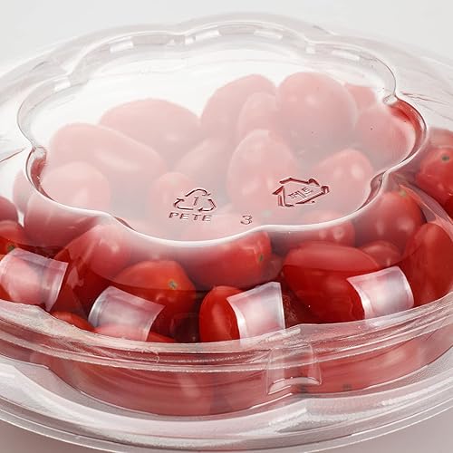 Vista 26 de Golden Apple, 50 juegos de cuencos desechables de plástico para servir rosas con tapas, recipientes grandes de plástico transparente desechables