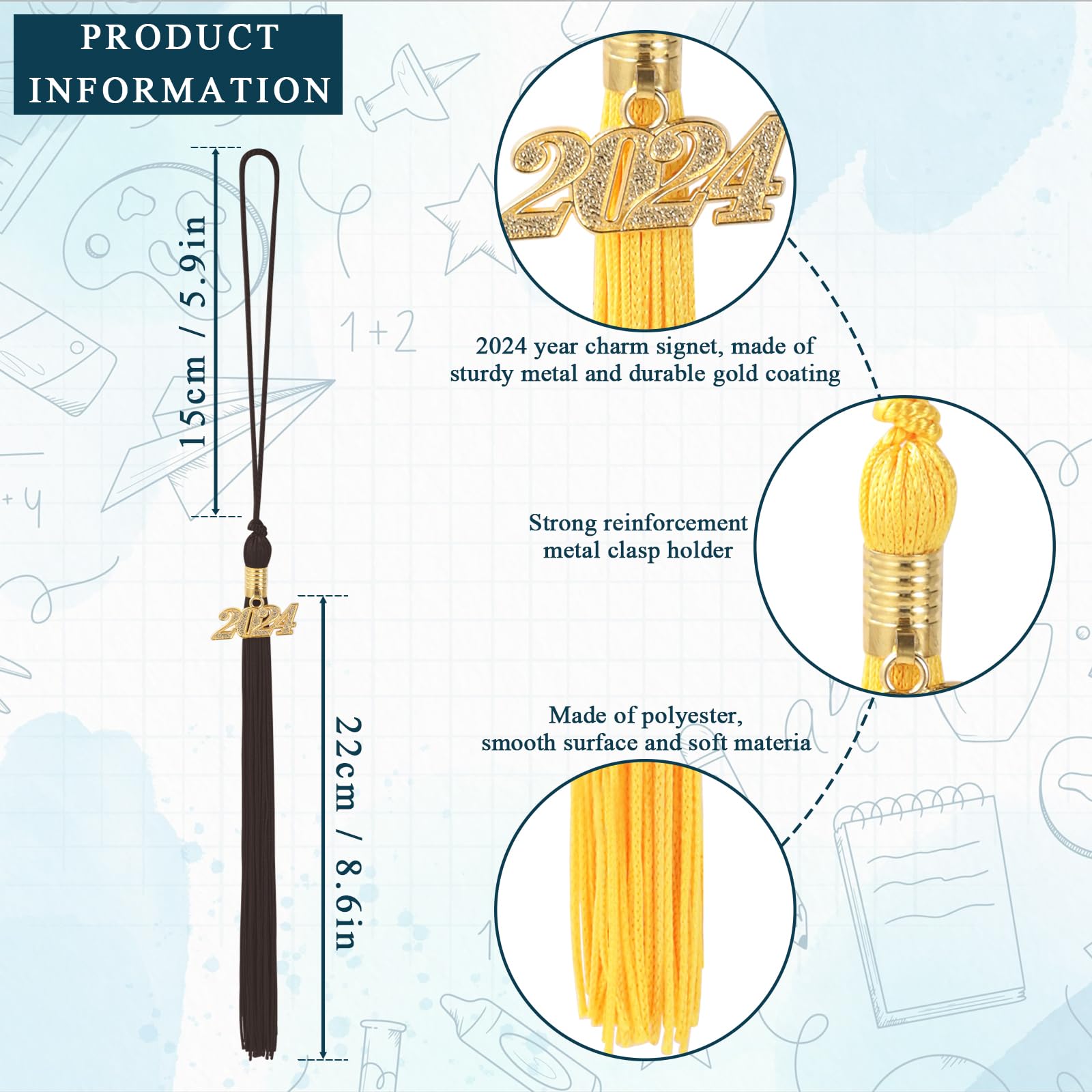 Quaste Gold 2 Stück Abschluss-Quasten 2024, Akademische Abschlusskappe  Abschlussfeier Party Zubehör Quasten Schwarz, image size:1600x1600