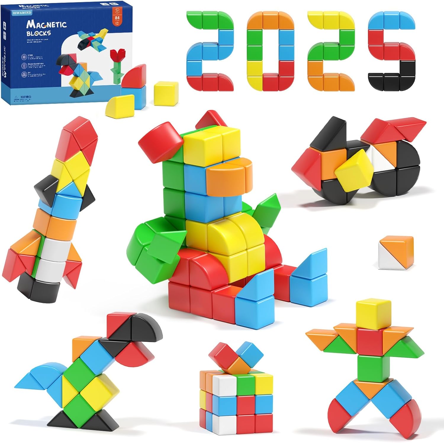 84pcs Magnetic Blocks, Sensory Toys for Kids with Autism, 3D Magnet Cubes, STEM Preschool Montessori Toys for Toddlers 3-5, Christmas Toys Birthday Gifts for Grandkids - Image 1 of 6
