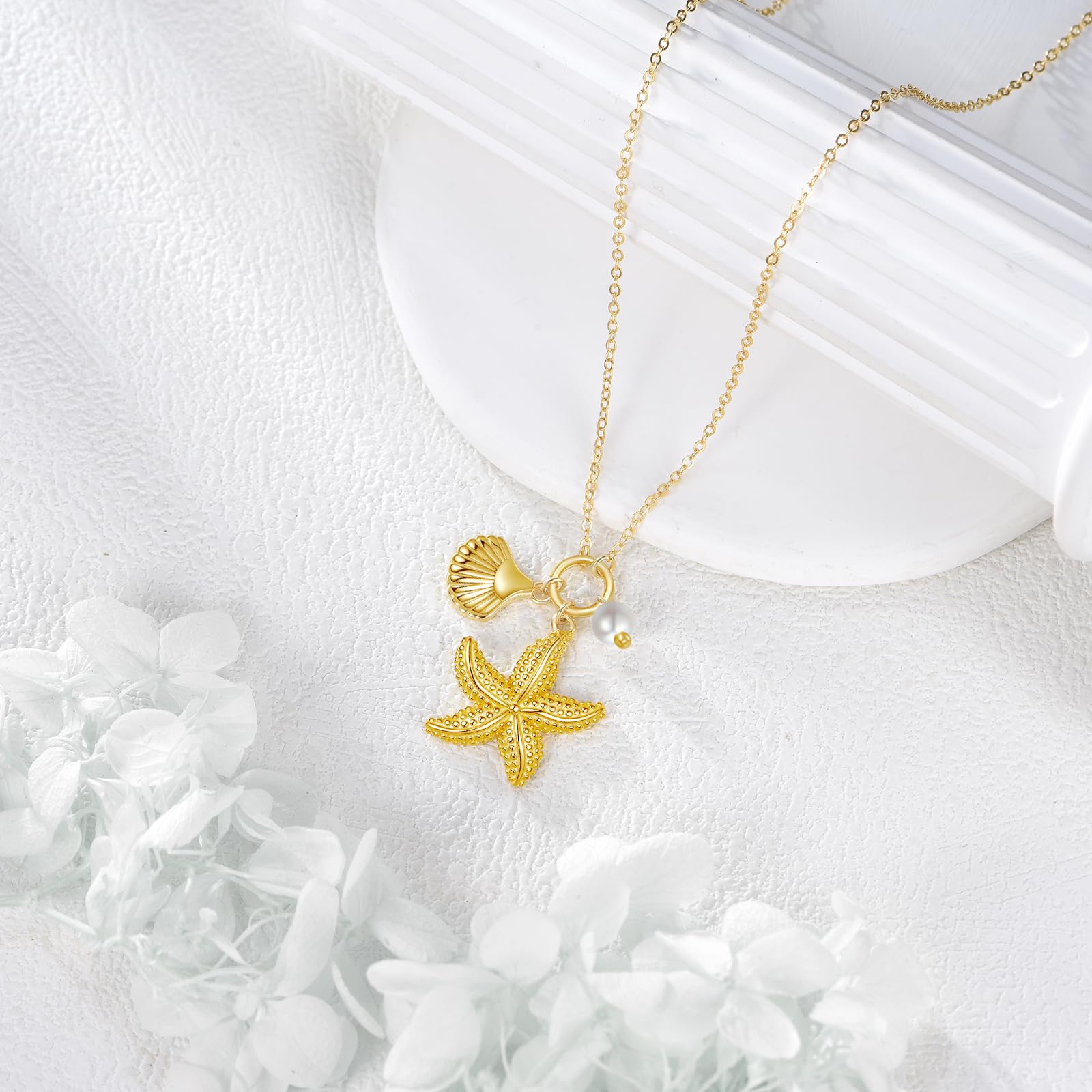 YAFEINI Collar de estrella de mar de plata de ley 925 con colgante de estrella de mar, joyería de playa, regalo para mujer