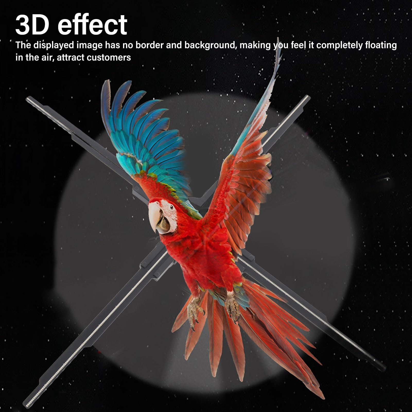 Fabater 3D-Hologramm-Lüfter, 60 cm, 645 X 1400 P Auflösung, 645 LEDs, Holografischer Projektor mit WiFi-APP-Fernbedienung, Lüfterprojektor für die Ausstellung (EU-Stecker)