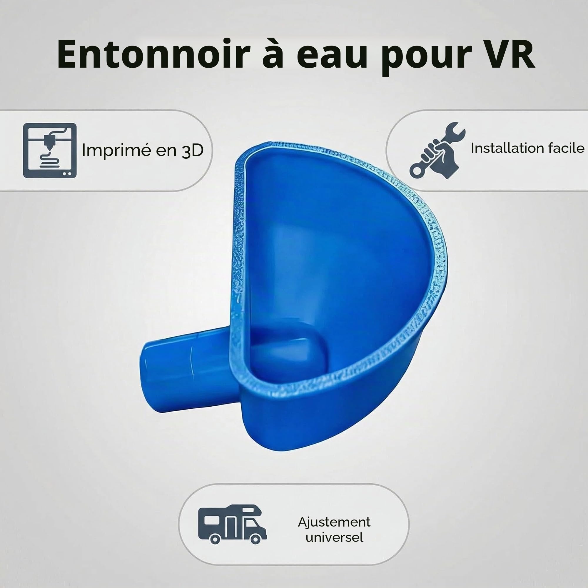 Entonnoir pour remplissage d'eau de camping-car, entonnoir anti-déversement à large goulot imprimé 3D pour réservoir d'eau de camping-car, entonnoir de remplissage de réservoir d'eau douce pour