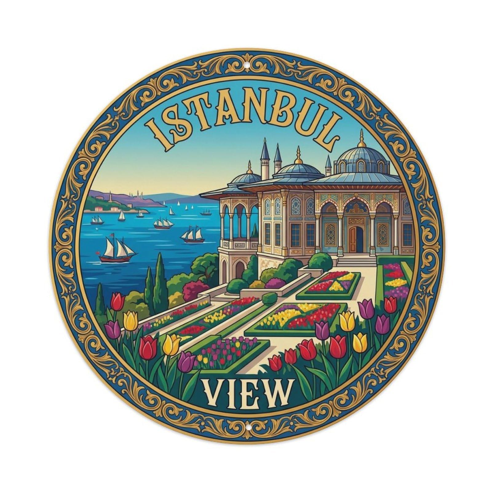 Vintage Travel Istanbul Turkey View Vintage Metal Tin Sign Plaque Wall Decor for Cafe, Club Bar, Office, Garden Metal Poster 8x8Inch