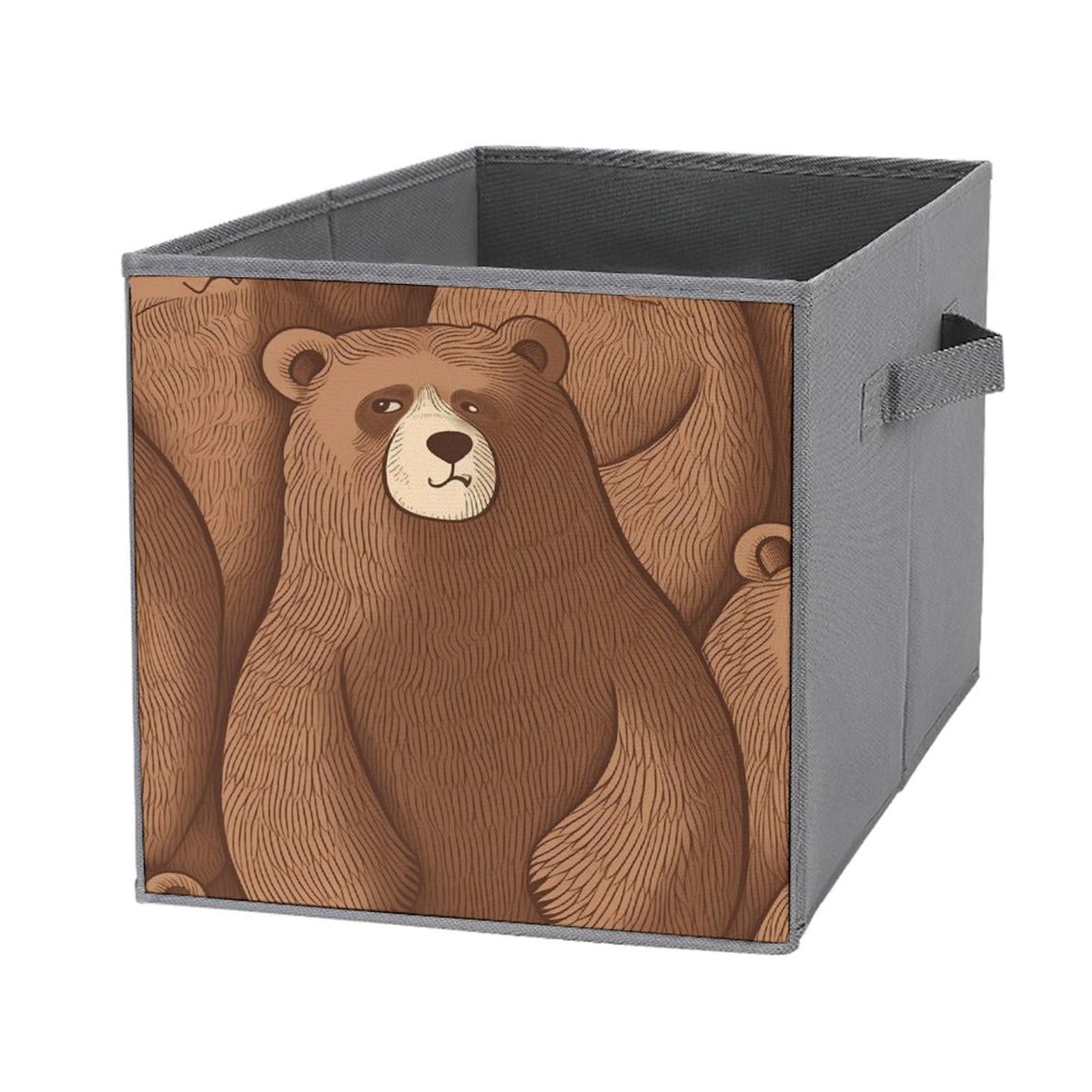 Bacs de rangement pliables avec poignées et motif ours marron pour armoire
