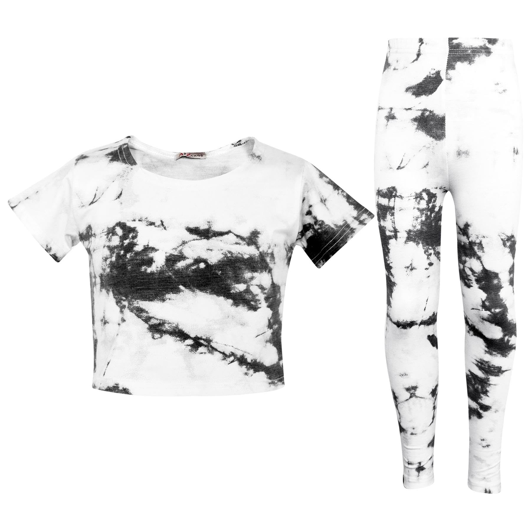 A2z 4 Kids Girls Black Crop Top Legging Tie Dye Trendy Fashion - Tie Dye 250 Crop Legging 11-12
