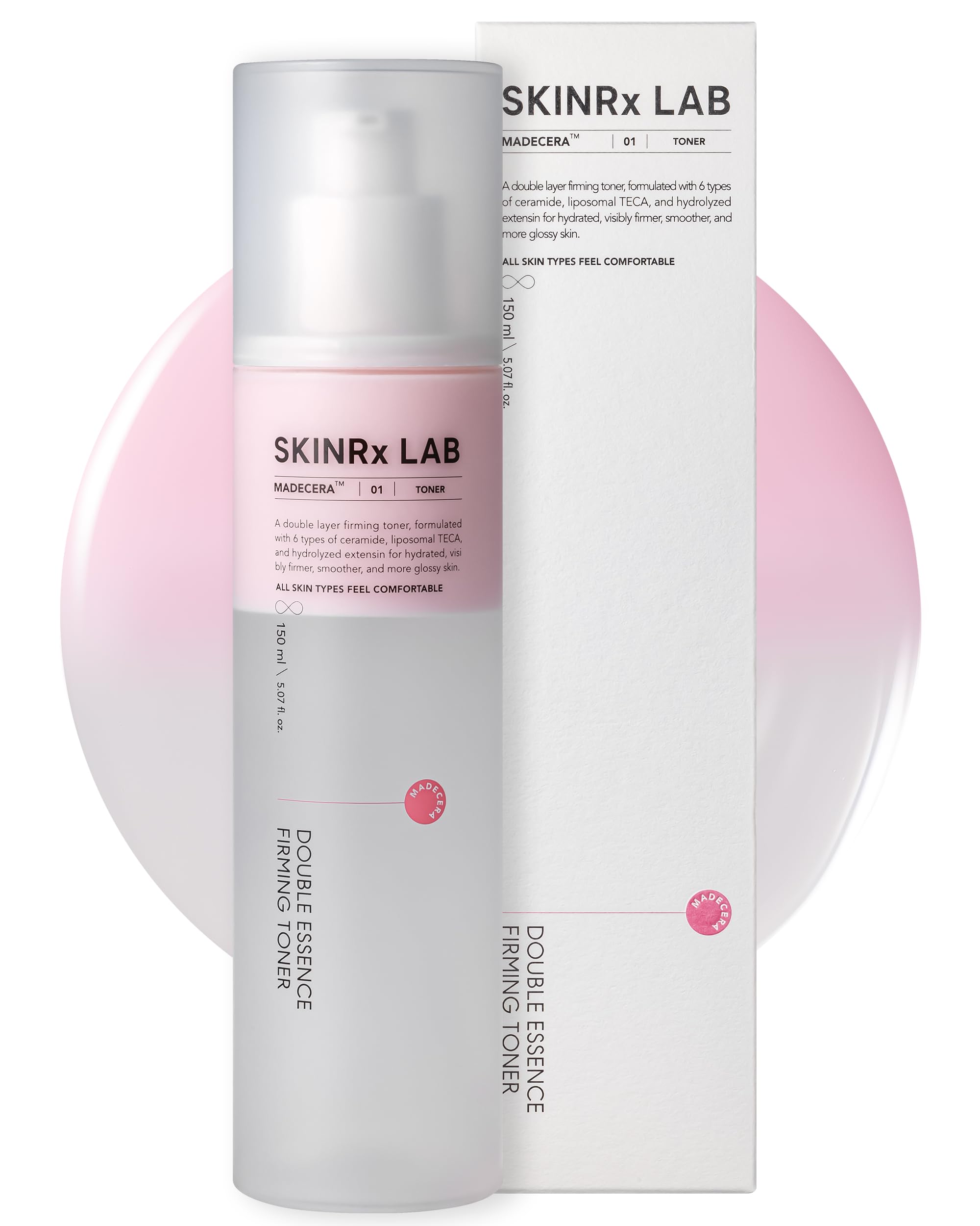 SKINRxLAB MadeCera Cream Double Essence Firming Korean Toner – Dual Layer Hydration Toner with Milk Protein, Ceramide and Panthenol - Makeup Boosting for Smooth Skin, 5.07 fl.oz.