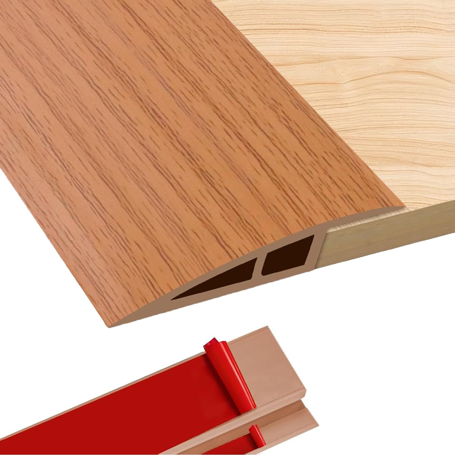 Floor Transition Strips,Double Sided Self Adhesive Door Threshold Strips for Laminate Doorway Edge,Threshold Height Difference from 1.2cm to 1.5cm(Yellow Wood Grain 1M)