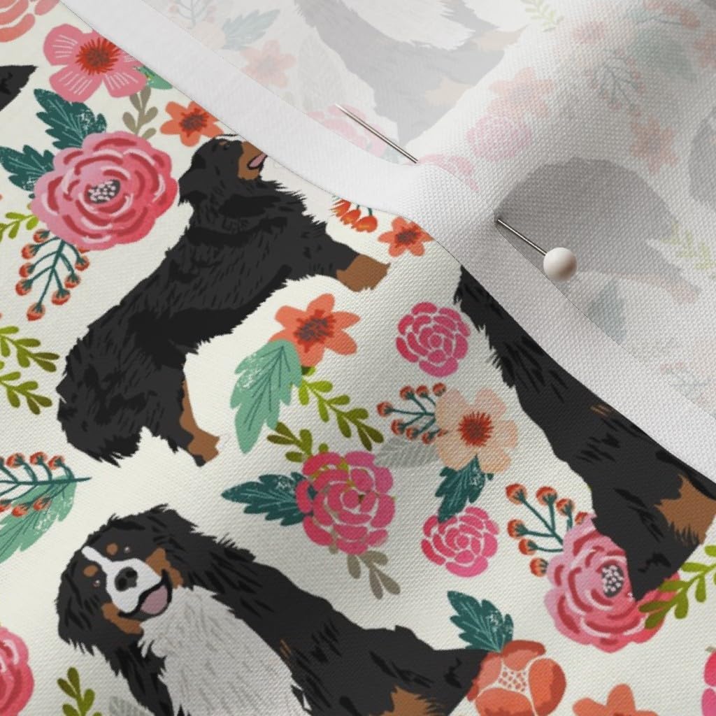 Spoonflower Fabric - Bernese Mountain Dogs Florals Flowers Cute Sweet Best Breeds Vintage Printed on Petal Signature Cotton Fabric by The Yard - Sewing Quilting Apparel Crafts Decor