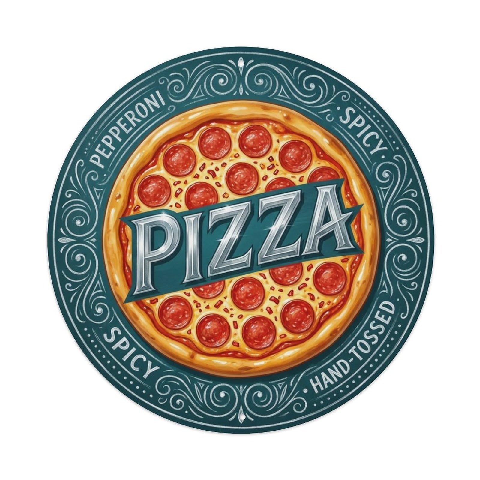 Red Pepper Pepperoni Pizza Italian Cuisine Metal Tin Sign