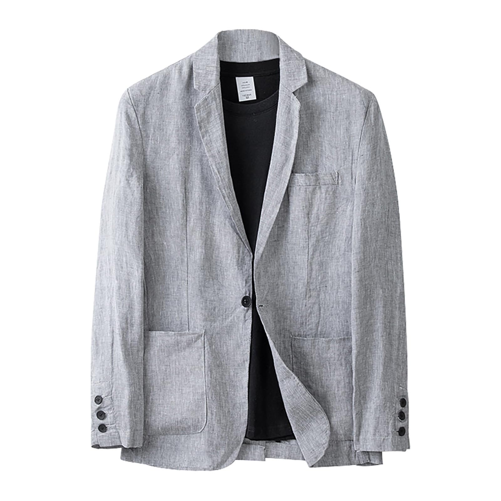 Giacca in Lino da Uomo, Estiva, Leggera, Blazer, per Il Tempo Libero, con Due Bottoni, Leggera, Sportiva, per Il Tempo Libero