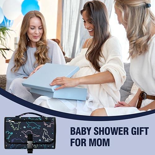 Miniatura 6 de Cambiador portátil rosa, impermeable, plegable, para bebé, con patrón de dinosaurio, cambiador de pañales, bolsa de viaje, cambiador de pañales de