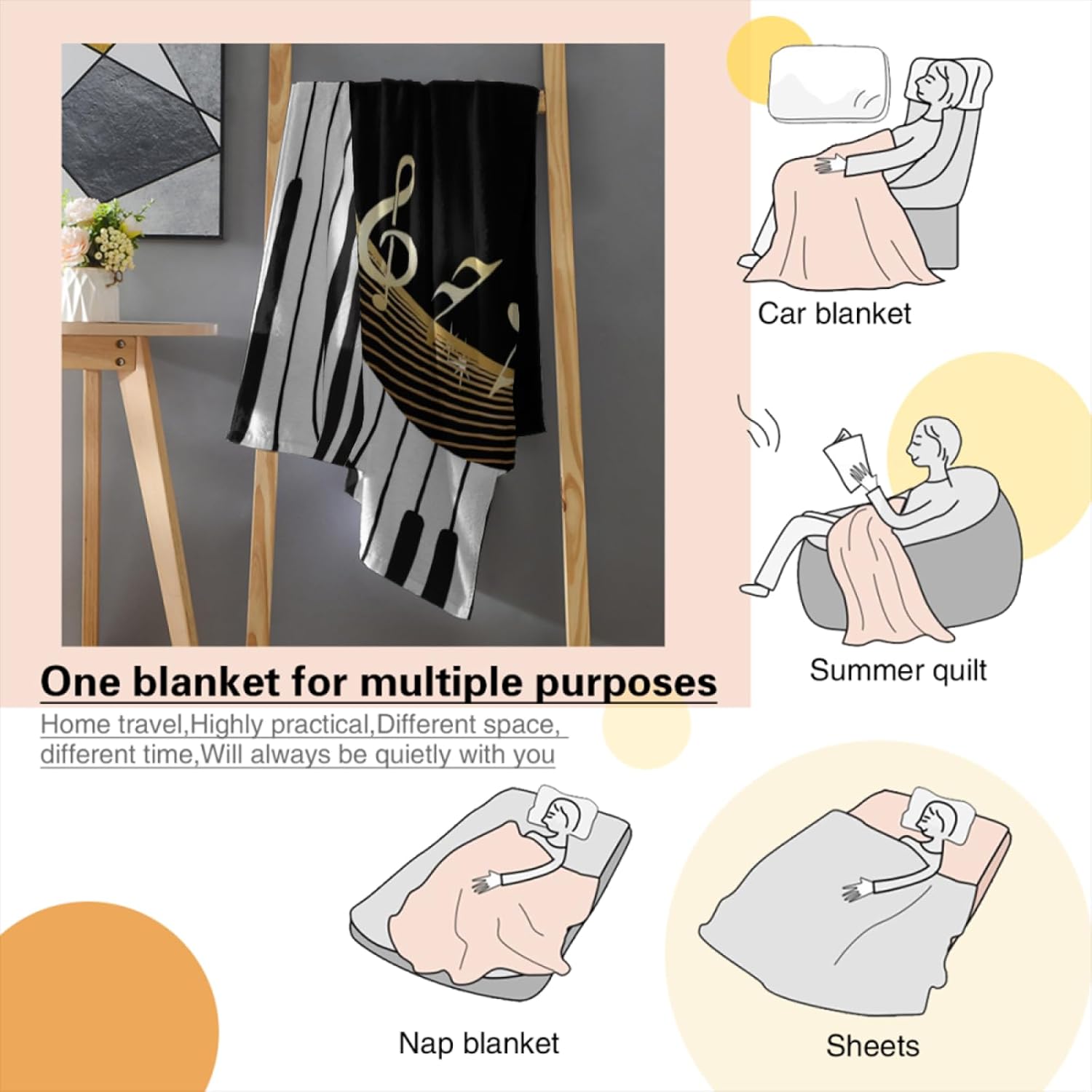 Musical Symbols Throw Bedroom Accessories Flannel Blanket, Soft Warm Four Seasons Bed Throw Air Conditioning Blanket Sofa Quilt (80''X60'', Musical Symbols)