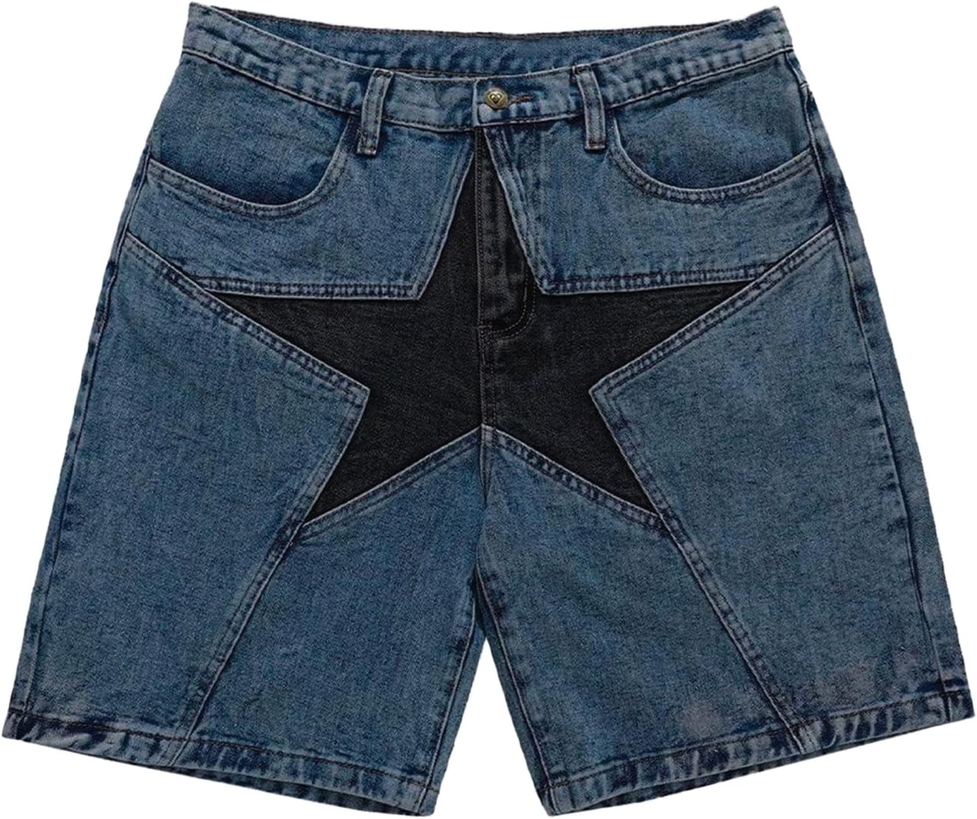 Aelfric Eden Mens Star Patchwork Casual Denim Shorts Mid Jean Shorts Unisex Hipster Streetwear Casual Short Jeans