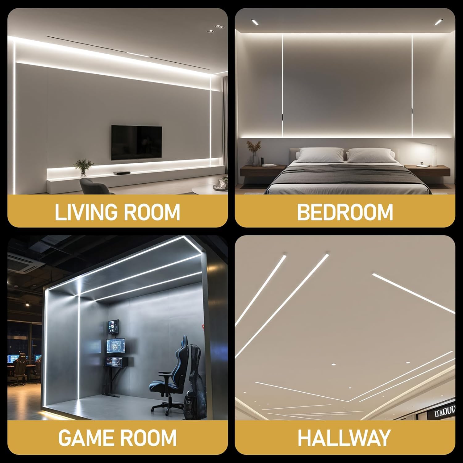 Profilo LED da incasso in alluminio, profilo a U con diffusore lattiginoso, kit di installazione in alluminio per strisce LED da 15 mm, incluse coperture di protezione e clip metalliche.