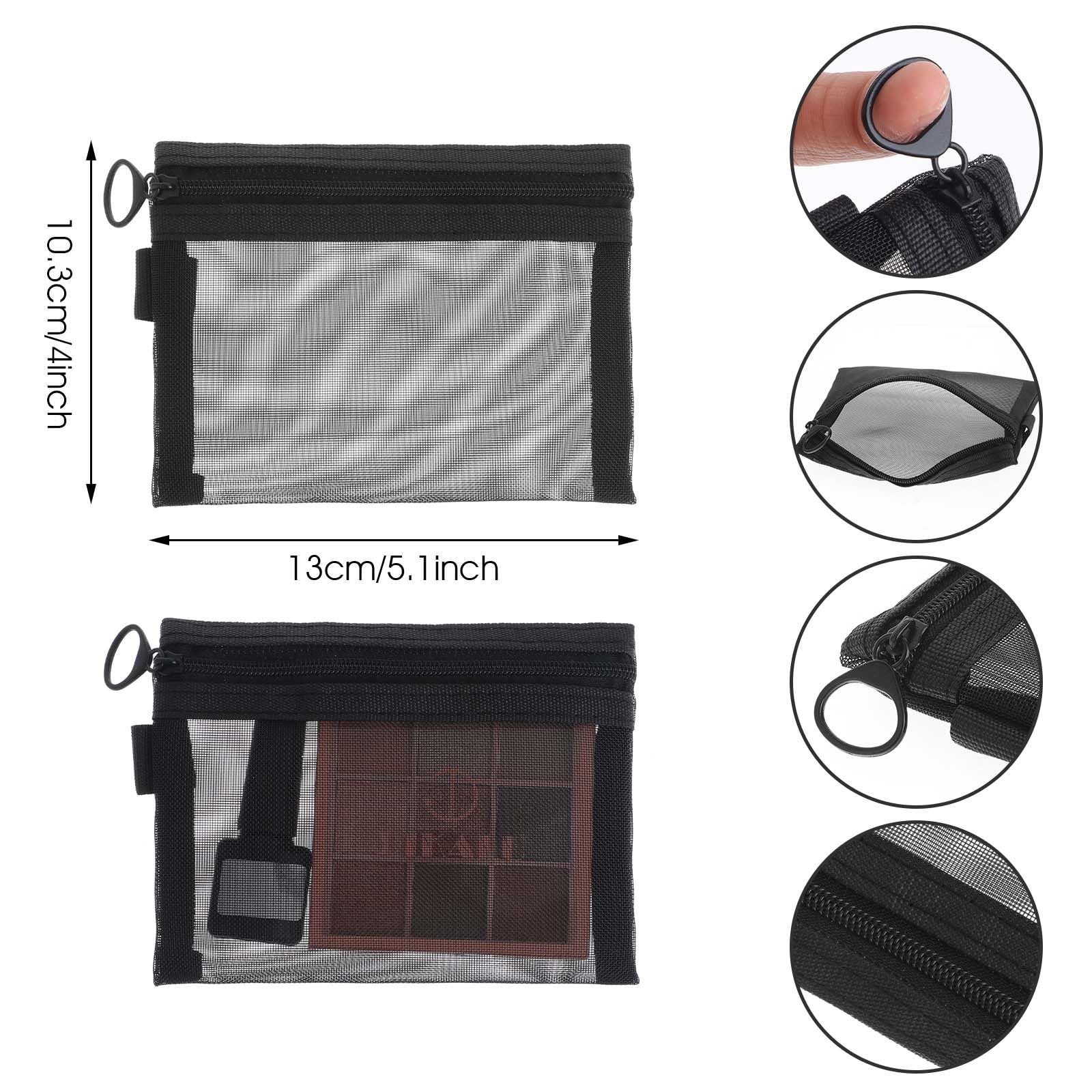 4 Pcs Nylon Cosmetic Bags - Small Keychain Pouch With Zipper, Portable Travel Cosmetic Pouch Black Mesh Bags Makeup Organizer For Lipstick