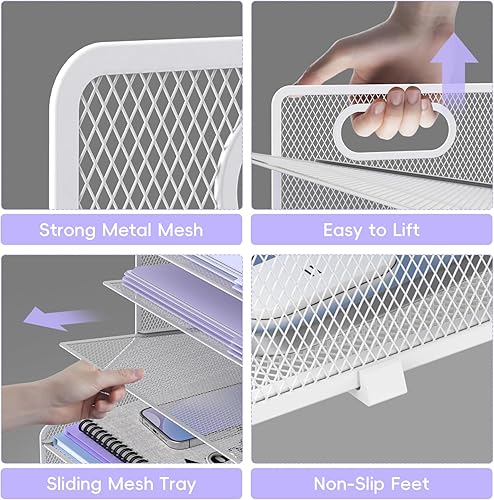 Miniatura 9 de Supeasy Organizador de escritorio de 5 niveles con asa, organizador de papel de mallaarchivos para escritorio, organizador de bandeja de papel para