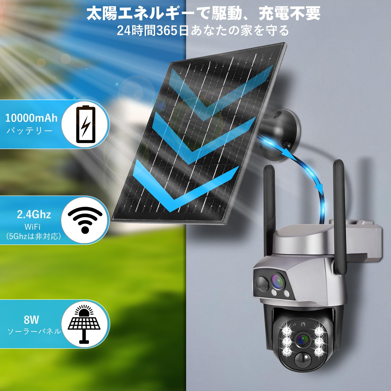 Amazon.co.jp: 【完全無線 360°全方位監視】防犯カメラ 太陽光発電