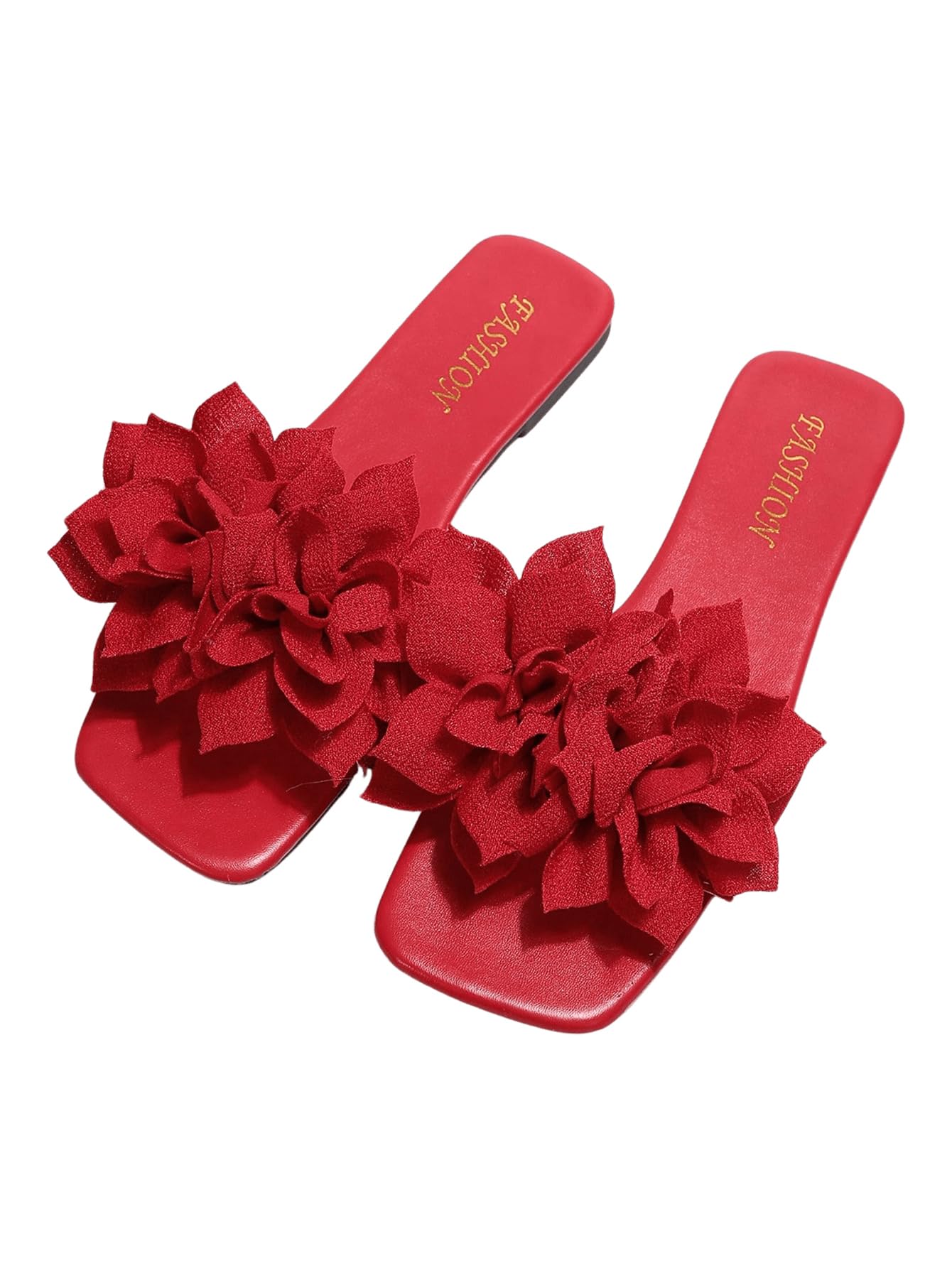 GORGLITTER Women's Floral Flat Sandals Dressy Square Toe Comfortable Slides