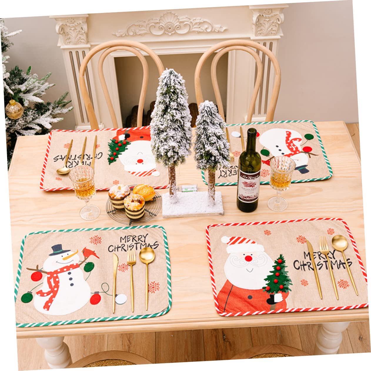 Cabilock 3 Piezas Decoración navideña Decoraciones de Mesa de Fiesta manteles Individuales para Festivales Posavasos navideños Christmas Tablecloth decoración de la Mesa del hogar Tela
