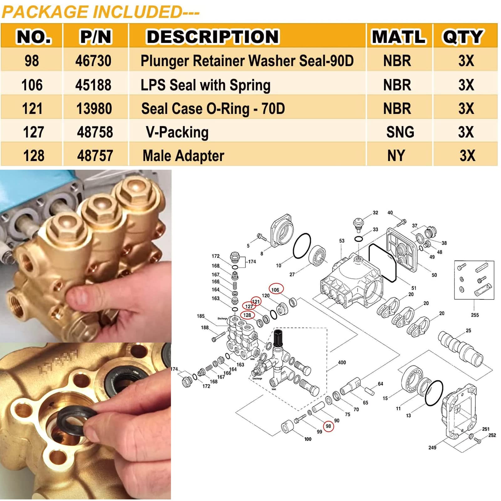 Amazon.com: 34262 Seal Kit Fit for CAT Pumps 66DX 6DX