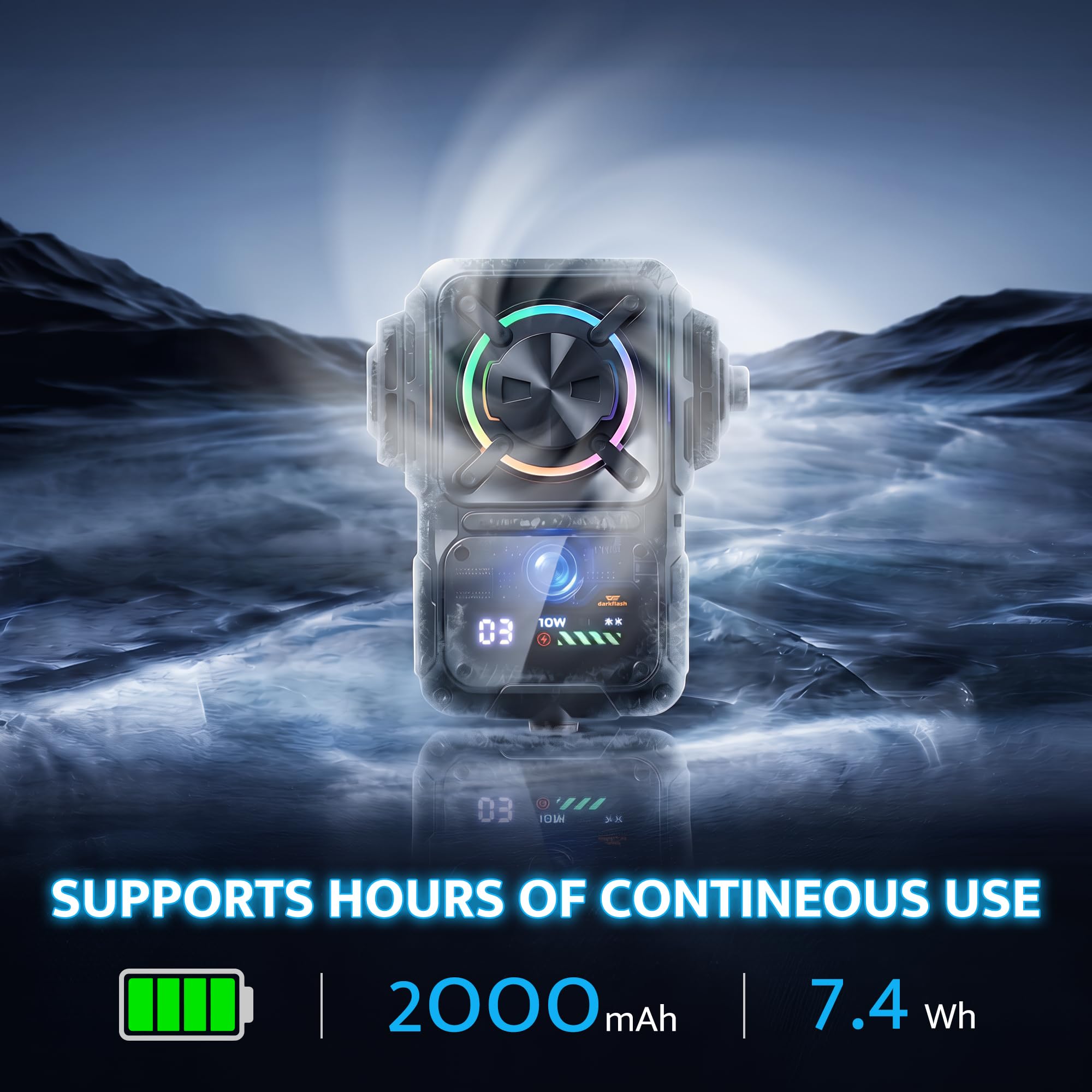darkFlash Raffreddamento per smartphone da gioco, 2000 mAh, raffreddamento rapido ricaricabile con luce RGB, temperatura e visualizzazione batteria, design universale a clip a scatto, con supporto