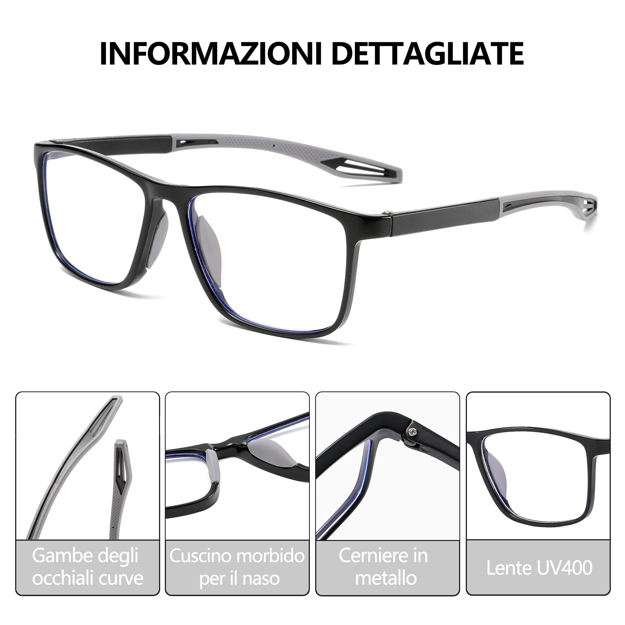 Occhiali da lettura da uomo 3 paia Stile sportivo Comodi e flessibili Lettori di blocco della luce blu per uomo - 4