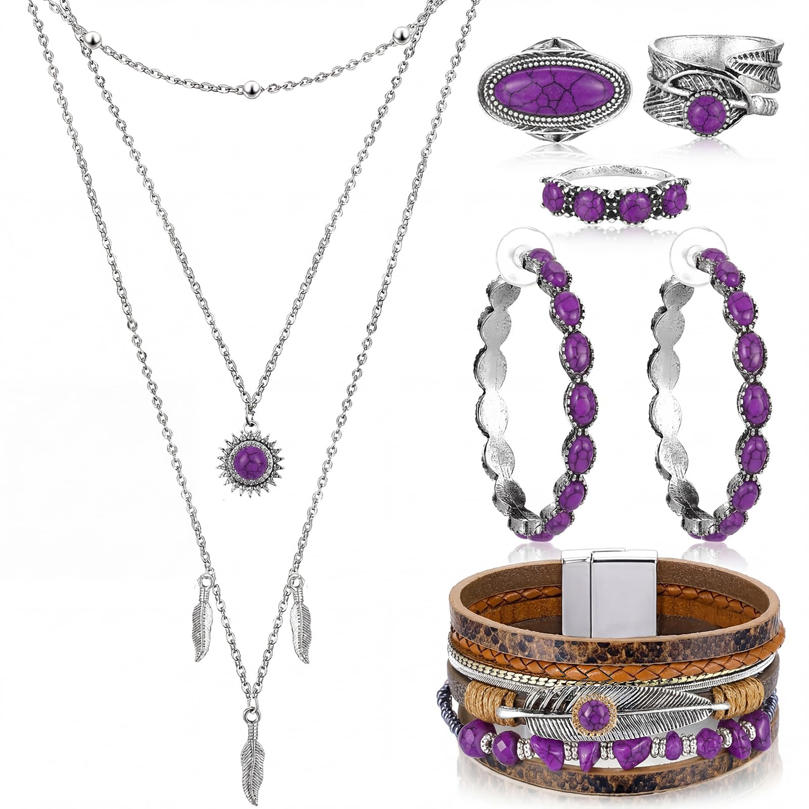 Ecally Western Turquoise Jewelry Set for Women