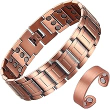 BioMag Copper Bracelet and Ring Set for Men, 3X Strength 99.99% Pure Copper Magnetic Jewelry with Powerful Magnets, Adjustable Wristband with Removal Too l& Jewelry Gift Box(Masculine Design & Copper)