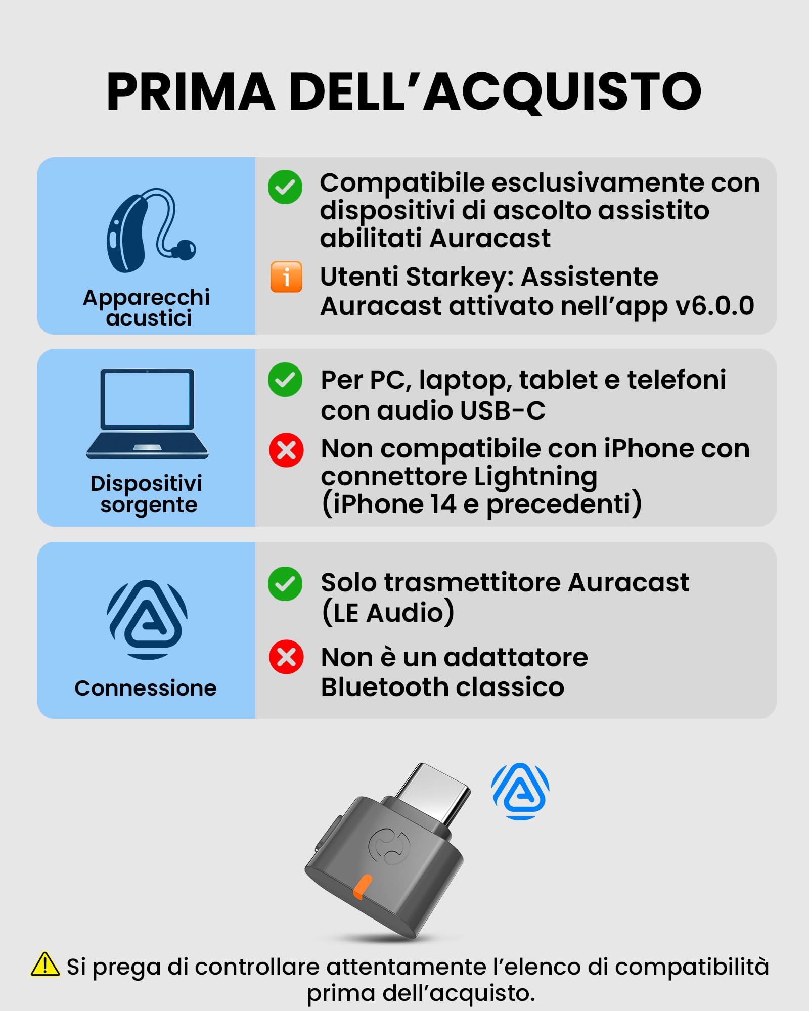 Avantree C82 Aura – Trasmettitore Audio Auracast con Modalità Privata e Pubblica, Trasmette a Più Dispositivi Auracast, Bluetooth 5.4 Qualcomm, Aggiornabile, Adattatore USB-C per PC, Mac e Telefoni