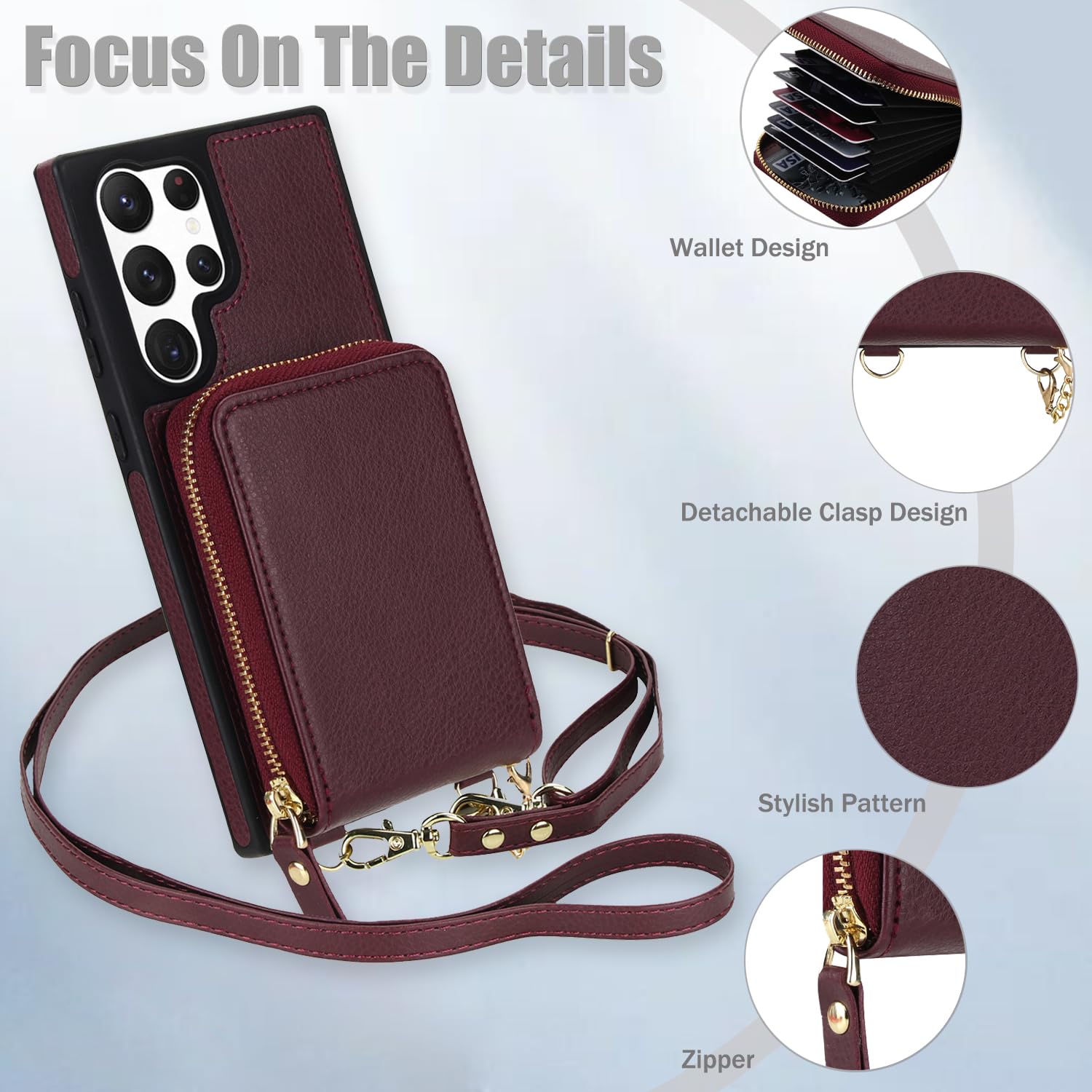 Funda para teléfono Samsung Galaxy S22 Ultra 5G 2 en 1 magnética con protector de pantalla y correa cruzada, bloqueo RFID, ranura para tarjetas de crédito, S22ultra 22S S 22 S22ultra5g 6.8 para mujer
